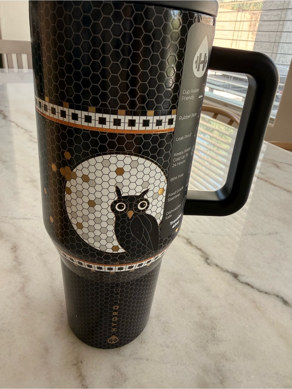 Hydrojug x Anthropologie Black Owl Insulated Travel Tumbler with Gold Accents